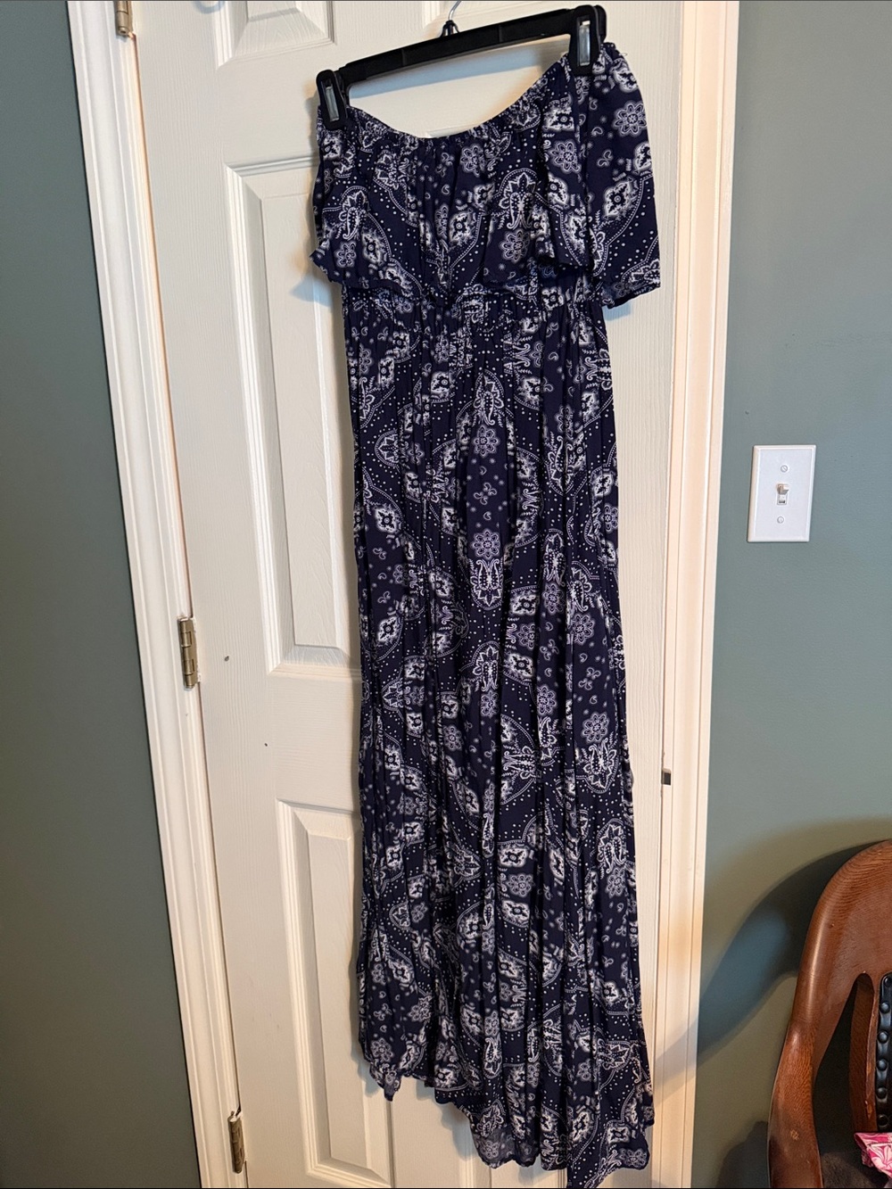 Strapless - Navy Blue Paisley Maxi Dress